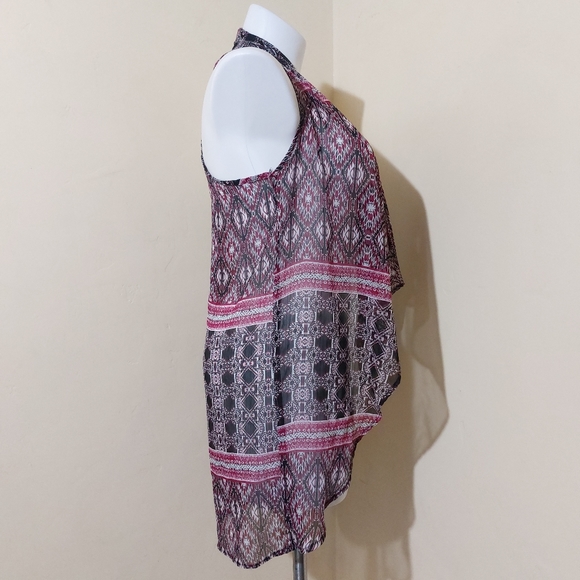 Full Tilt Sheer Black Burgundy Waterfall Open Front Lightweight Cover Up Small - Picture 5 of 9